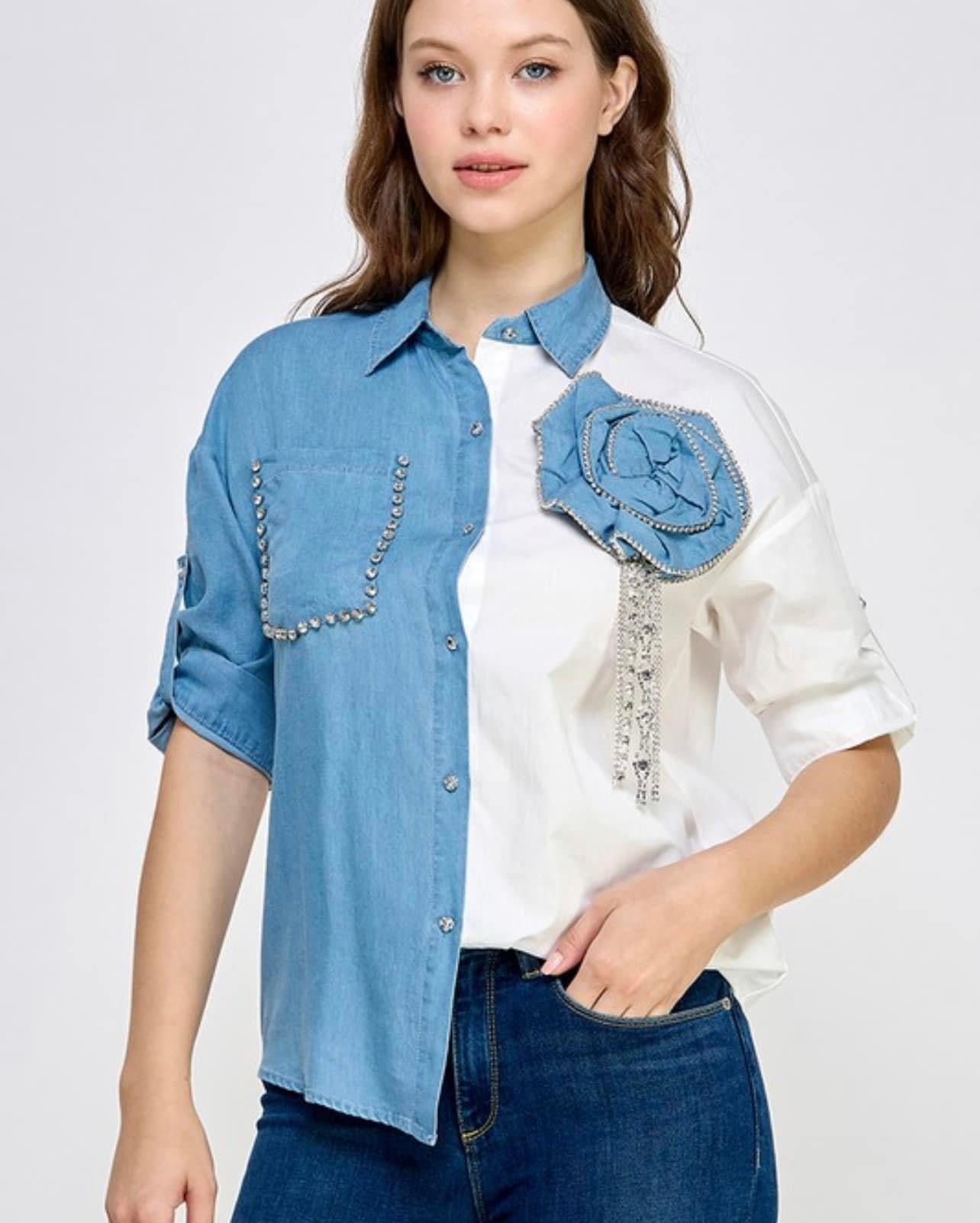 White and Denim Blouse