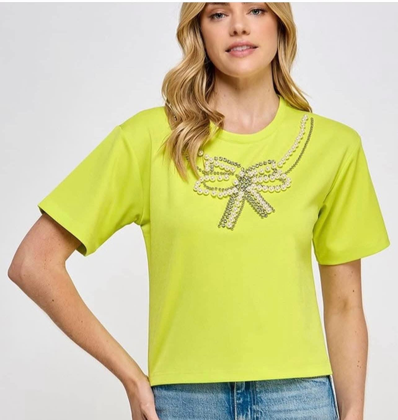 Lime Green Top with Pearls