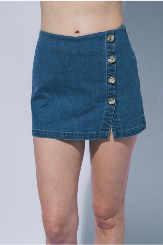Denim Skort with Gold Buttons
