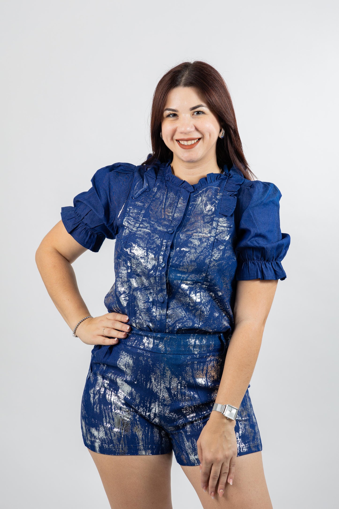 Denim Outfit with Metallic Touch