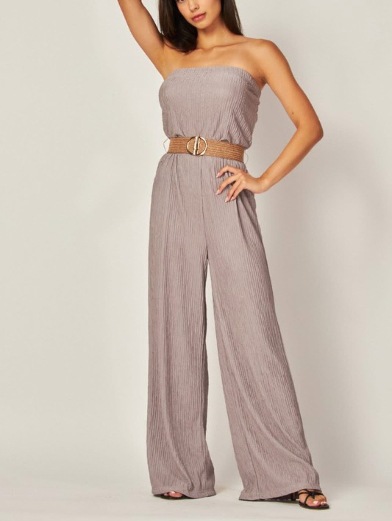 Gray romper with belt